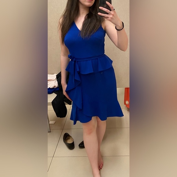 Blue Calvin Klein Ruffle Dress Size 8 - Picture 5 of 9